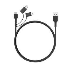 Aukey CB-BAL5 3in1 USB apa - MicroUSB + USB C + Lightning apa Adat- és töltőkábel 1.2m - Fekete (CB-BAL5)