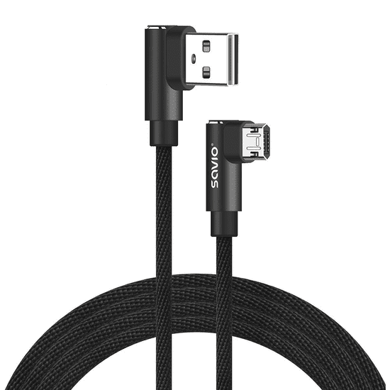 SAVIO USB-A 90° L apa - Micro USB 90° L apa Adat és töltő kábel 2m - Fekete (CL-162)