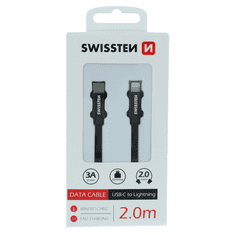 SWISSTEN 71529201 Textile USB Type-C apa - Lightning apa Adat és töltő kábel - Fekete (2m) (71529201)