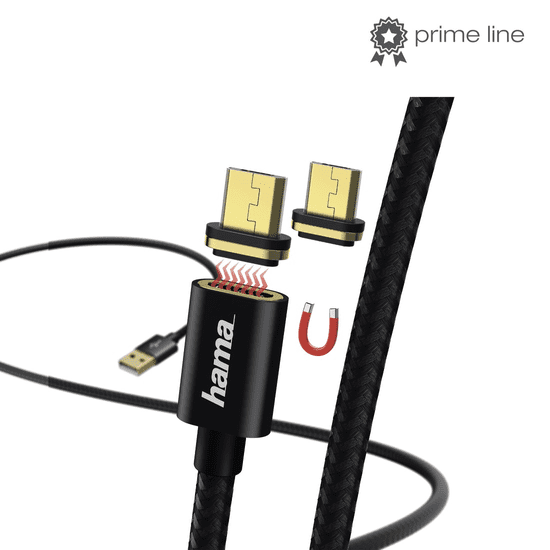 Hama Magnetic USB kábel 1 M USB 2.0 USB A Micro-USB B Fekete (178373)