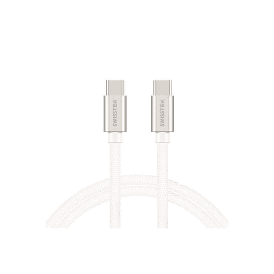 SWISSTEN 71528202 Textile USB Type-C apa - USB Type-C apa Adat és töltő kábel - Fehér/Ezüst (2m) (71528202)