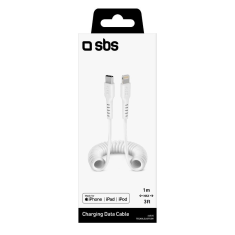 SBS TECABLELIGTCSW USB-C apa - Lightning apa 2.0 Adat és töltő spirálkábel - Fehér (1m) (TECABLELIGTCSW)