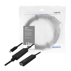 LogiLink USB 2.0 Aktív Repeater kábel USB-C - USB-A 15m - Fekete (UA0325)