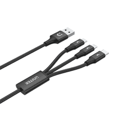 Unitek C14049BK USB-A apa 2.0 - Micro USB-B/USB-C/Lightning apa Töltőkábel - Fekete (1.2m) (C14049BK)