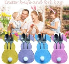 HOME & MARKER® Húsvéti nyuszi evőeszköztartó készlet, húsvéti dísz különböző színekben, konyhai kiegészítő asztal dísz (4 db) | BUNNYCUTLERY