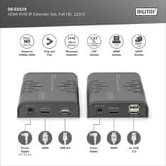 Digitus DS-55529 HDMI KVM IP extender készlet, Full HD, 60 Hz, 120m, fekete