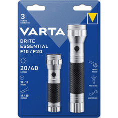 Varta Brite Essential F10 & F20 Zseblámpa készlet - Ezüst/Fekete (2db) (15628101402)
