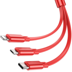 USB töltő- és adatkábel 3in1, USB Type-C, Lightning, microUSB, 100 cm, 2000mA, lapos, feltekerhető, Hoco X75, fekete