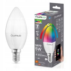 LUMILED Smart LED izzó E14 B35 5W = 40W 450lm RGB CCT + FEHÉR WIFI TUYA SMART