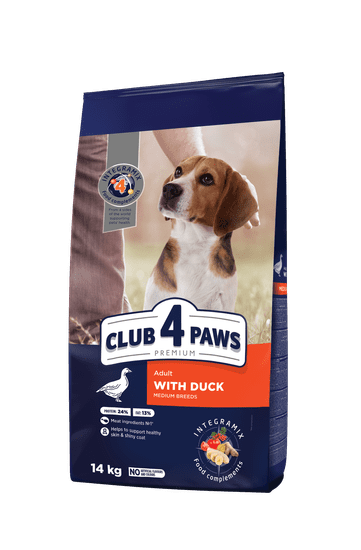 Club4Paws Premium száraz kutyatáp közepes fajtáknak kacsával 14 kg