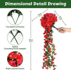 Netscroll Mesterséges virágos függő virágok, mesterséges függő virágok természetes megjelenéssel kültéri vagy beltéri használatra, teraszra, kertbe, erkélyre, folyosóra, 80cm, piros színben, HangingFlowers