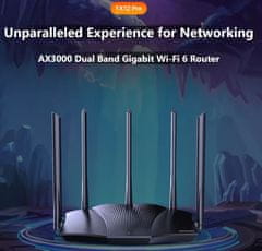 Tenda TX12 Pro AX3000 WiFi6 Router, 1x GWAN, 3x GLAN, IPv6, 5x 6dBi, WPA3, Mesh, CZ alkalmazás