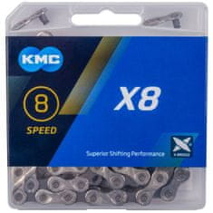 KMC X8 ezüst-szürke 114 darabos lánc BOX