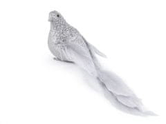 Csillogó madár dekoráció klipsz - ezüst