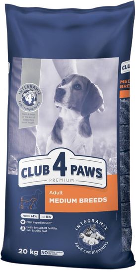 Club4Paws Premium teljes értékű szárazeledel felnőtt, közepes méretű kutyáknak 20 kg
