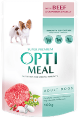 OptiMeal nedves kutyatáp marhahússal és áfonyaszósszal 12x100g