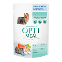 OptiMeal nedves kutyaeledel - Lazac és áfonya tejszínes mártással 12x100g