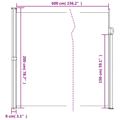 Vidaxl antracitszürke behúzható oldalsó napellenző 200 x 600 cm (4004563)
