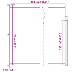 Vidaxl antracitszürke behúzható oldalsó napellenző 200 x 500 cm (4004473)