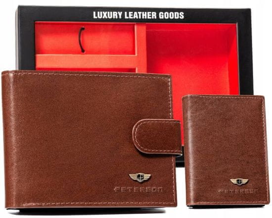 Peterson Ajándék szett: elegáns bőr pénztárca, kártyatok és kulcstartó
