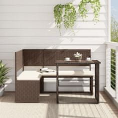 Vidaxl L-alakú barna polyrattan kerti kanapé asztallal és párnákkal 362346
