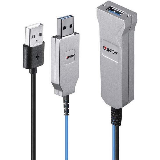Lindy 43345 USB kábel 30 M USB 3.2 Gen 1 (3.1 Gen 1) USB A 2 x USB A Kék, Ezüst (43345)