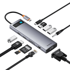 BASEUS 11 az 1-ben StarJoy USB-C - HDMI +VGA + 4xUSB-A + USB-C PD + RJ45 + SD/TF ezüst (B00030709811-00)