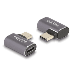 DELOCK USB Adapter 40 Gbps USB Type-C PD 3.0 100 W csatlakozódugóval - csatlakozóhüvellyel, ívelt bal / jobb 8K 60 Hz fém (60047) (60047)