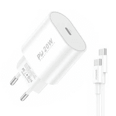 Foneng EU20 hálózati töltő + USB-C - USB-C kábel fehér (EU39 Type-C to Type) (EU39 Type-C to Type)