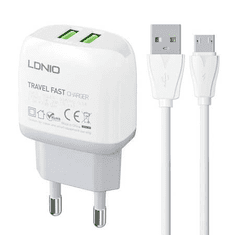LDNIO A2219 2x USB-A hálózati töltő + USB-A-MicroUSB kábel (5905316141759) (A2219 Micro)