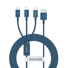 BASEUS Superior Series 3 az 1-ben USB kábel, USB-Micro USB, USB-C, Lightning, 3,5 A, 1.2 m, kék (CAMLTYS-03) (CAMLTYS-03)