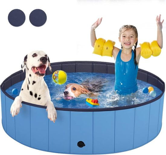 Pawly Többcélú összecsukható és hordozható medence, felfújás nélkül, gyerekeknek vagy kutyáknak, karmok és karcolások ellenálló, csúszásgátló védelemmel, ideális hűsítés a forró napokon, 80 cm, PawlyPool1