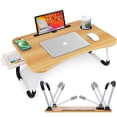 Severno Fa színű összecsukható laptopasztal, egy pohár és egy fiók számára