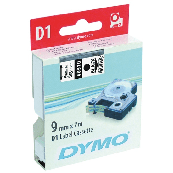 Dymo címke LM D1 alap 9mm fekete betű / víztiszta alap (40910)