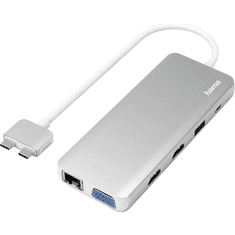 Hama 00200133 dokkoló állomás és port replikátor USB 3.2 Gen 1 (3.1 Gen 1) Type-C Ezüst, Fehér (00200133)