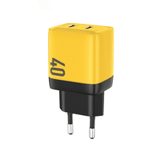 Wekome WP-U128 GaN 2x USB-C Hálózati töltő - Sárga/Fekete (40W) (WK-WP-U128)