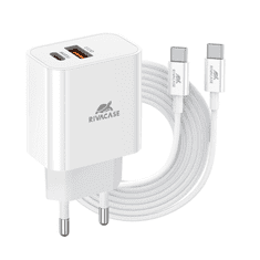 RivaCase PS4102 USB Type-A / USB Type-C Hálózati töltő + USB Type-C kábel - Fehér (20W) (4260709013268)