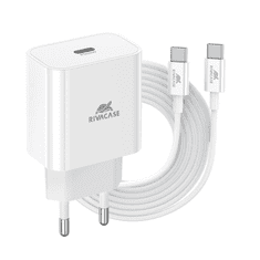 RivaCase PS4101 USB Type-C Hálózati töltő + USB Type-C kábel - Fehér (20W) (4260709013206)