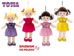 Tosia rongybaba 32 cm-es elemes lengyel beszélő és éneklő - vegyes színek (sárga, lila, világos rózsaszín, sötét rózsaszín)