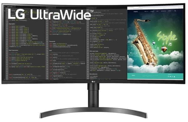 monitor LG 35WN75CP-B képátló 35 hüvelykes UW QHD Ultra Wide felbontás 3440 1440 színes kép nagyszerű munkához szórakozás játék filmsorozathoz