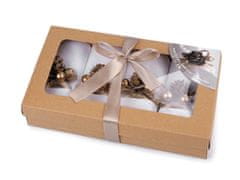 Karácsonyi szalvéta és gyűrűk készlet gyöngyökkel és fenyőtobozzal - arany színben