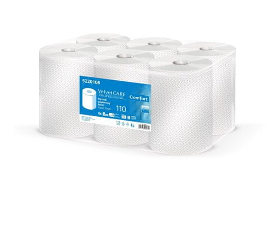 Velvet CARE papírtörlő Velvet Professional - 2 rétegű, fehér, 110 m, 6 tekercs, 6 tekercs