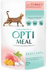 OptiMeal Nedves macskaeledel - pulyka sütőtökmártásban 12x85g