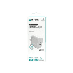 eSTUFF Infinite 2x USB-C Hálózati töltő - Fehér (35W) (ES637035)