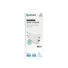 eSTUFF Iifinite USB-A / USB-C Hálózati töltő - Fehér (32W) (ES637031)