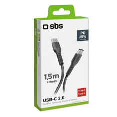 SBS TECABLETCC20K USB-C apa - USB-C apa 2.0 Adat és töltő kábel - Fekete (1.5m) (TECABLETCC20K)