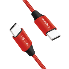 LogiLink USB-C apa - USB-C apa Adat- és töltőkábel 0.3m - Piros (CU0155)
