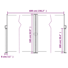 Vidaxl antracitszürke behúzható oldalsó napellenző 160 x 600 cm (4004628)