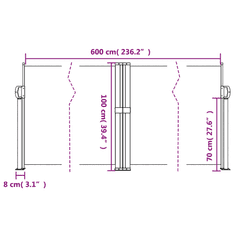 Vidaxl antracitszürke behúzható oldalsó napellenző 100 x 600 cm (4004583)