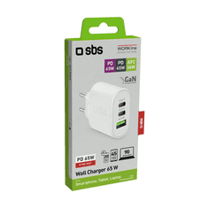 SBS 65W 2x USB-C / 1x USB-A Hálózati töltő - Fehér (65W) (TETRUSB2CGAN65W)